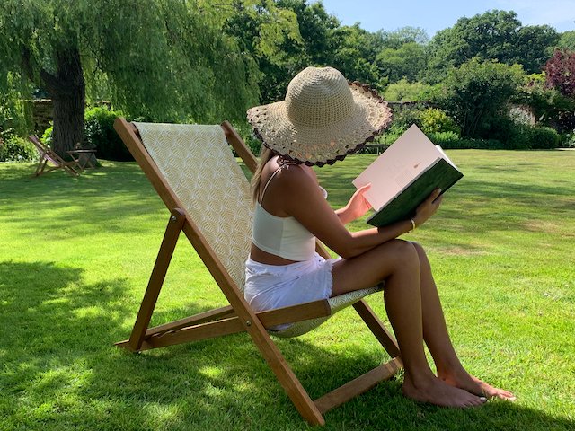 osborne and little fabric on teak oil easy to store deckchair